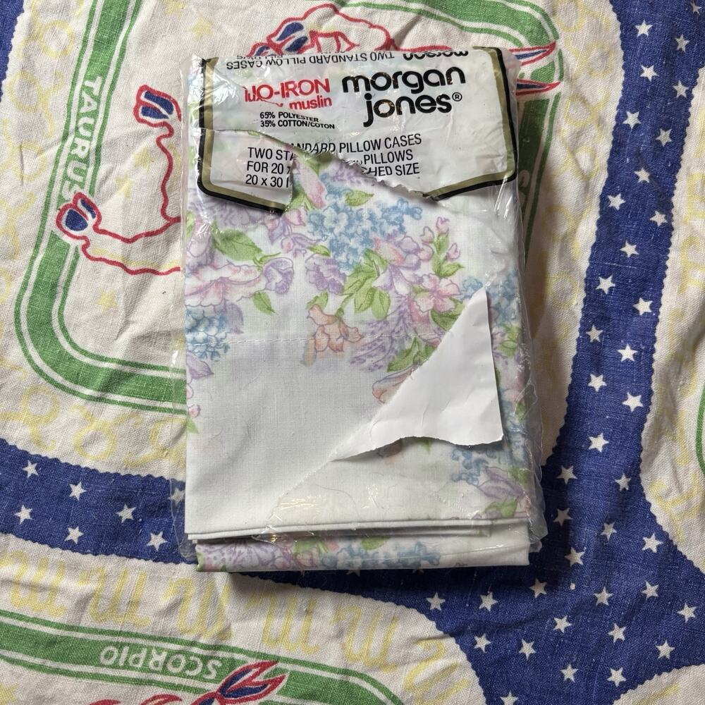 New NOS Vintage‎ Morgan Jones Pillowcase Sheet Set Petite Bouquet